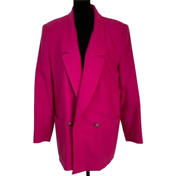 Georgio Saint Angelo Womens Double Breasted Wool Blazer Size 12 Pink‎ Long Line - Picture 1 of 13